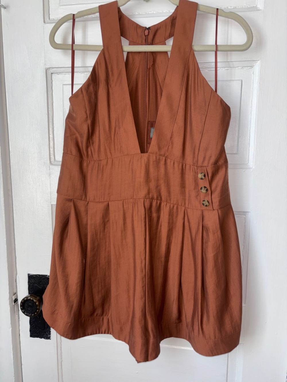 Deep V-Neck Rust Romper - Picture 3 of 13